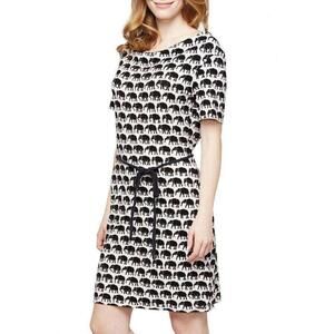 Hatley XS Elephant Black White Belted Cowl Neck Knee Length Dress Stretch Casual